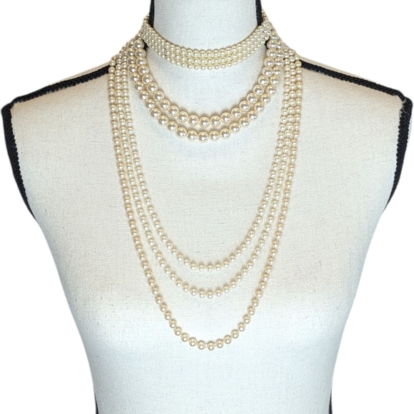 Vintage Necklace Beads Imitation Faux Pearl Mixed Lot of 4 Various Lengths - Picture 1 of 12